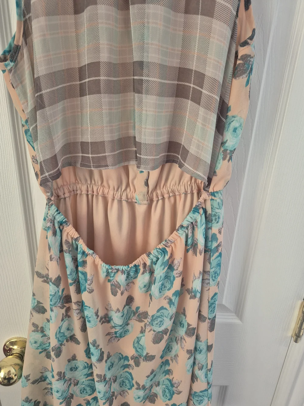 Xhilaration Floral Dress Medium Peach Teal Sleeveless Fit Flare Lace Back - Picture 5 of 6